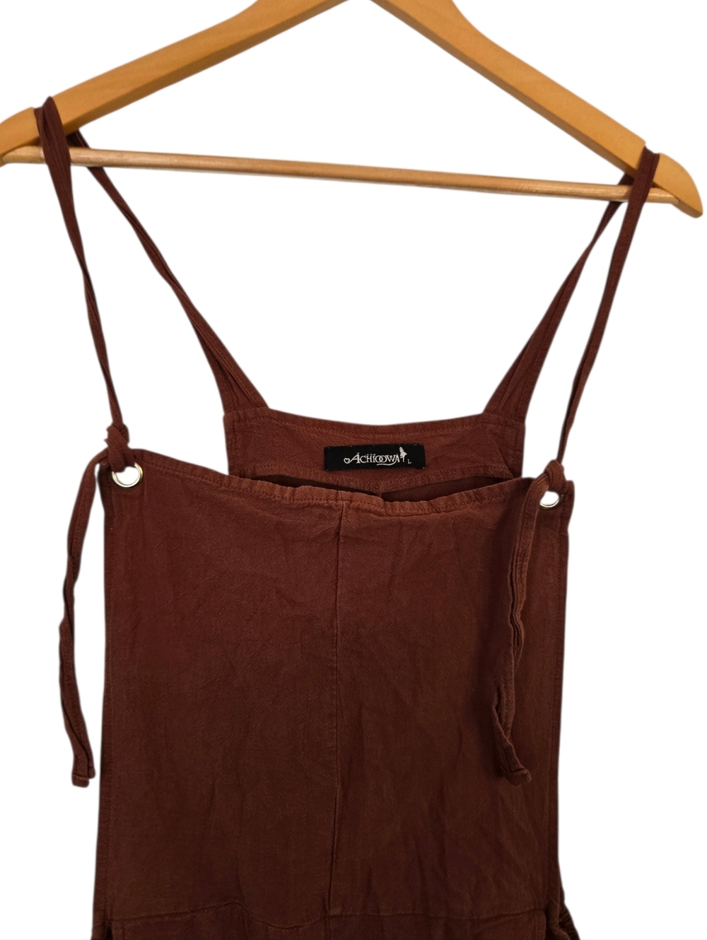 Rust Cotton Wide Leg Jumpsuit Overalls Adjustable Straps Boho Utility Pockets L - Picture 7 of 9